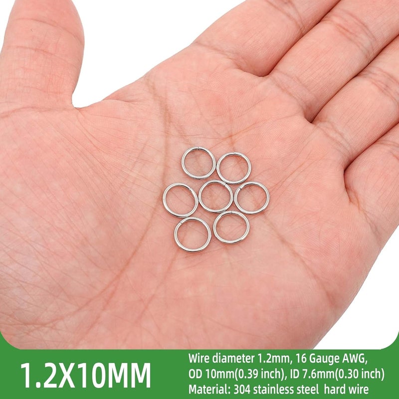 THREENEST 2000PCS 10mm 1.2mm Thickness 16 Gauge Stainless Steel Jump Rings, Unwelded Metal Round Strong Thick Craft Ring for Necklace Bracelet Keychain Chainmail Jewelry Making - Image 2